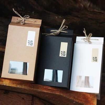 Kraft Black Paper E Flute Corrugated Box With Handle Transparent Window Fruit Gift Packaging
