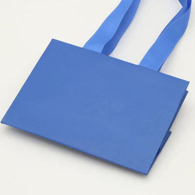 Multipurpose Flat Handle Paper Bags , Reusable Paper Shopping Bags Blue