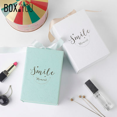 Cosmetic Package Coated Paper Foldable Box With Ribbon Hot Stamping