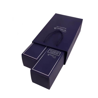 Blue	Coated Paper Foldable Gift Boxes With Ribbon Wine Gift Packaging